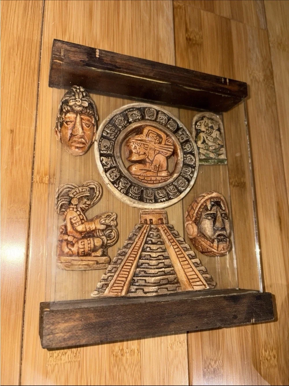 Handcrafted Aztec Pyramid Wall Plaque in Brown and Tan
